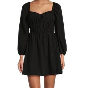 Gianni Bini Black Shirred Babydoll Fit & Flare Mini Dress Size Small